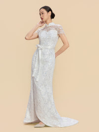 Nelly Bespoke Qipao - Morden Style White Sequins Lace Cheongsam