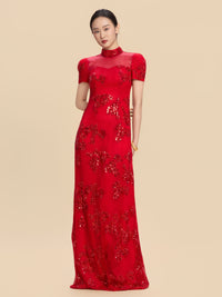 Oseola Bespoke Qipao -Sequin Printed Red Chinese Wedding Dress Cheongsam