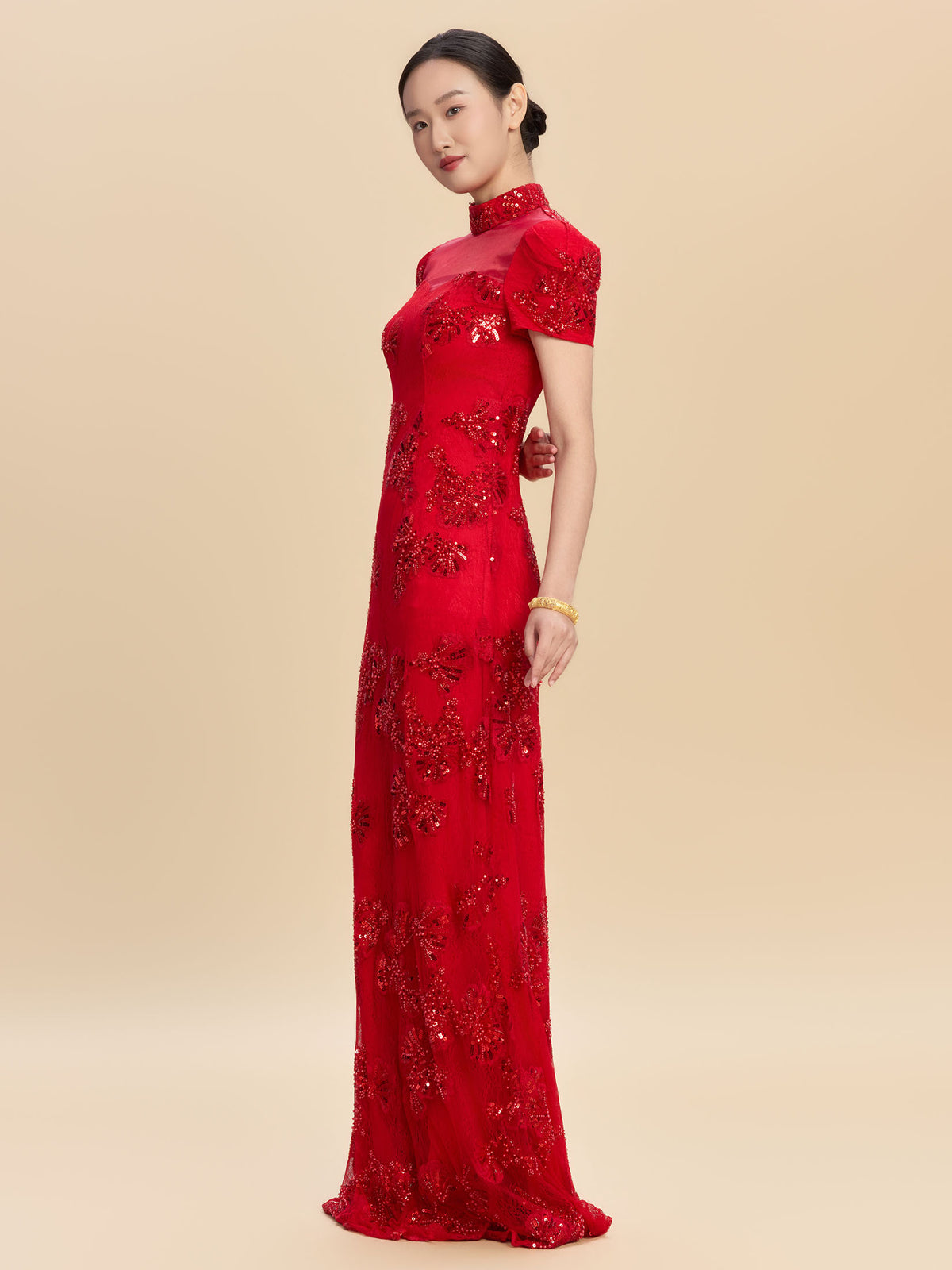 Oseola Bespoke Qipao -Sequin Printed Red Chinese Wedding Dress Cheongsam