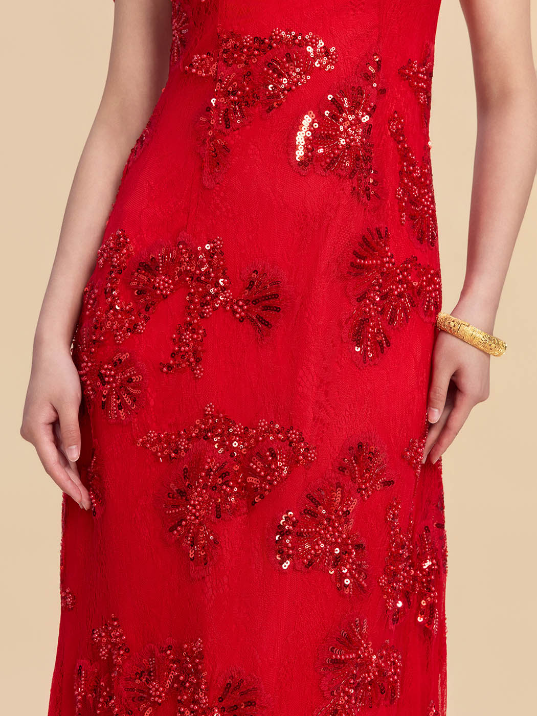 Oseola Bespoke Qipao -Sequin Printed Red Chinese Wedding Dress Cheongsam