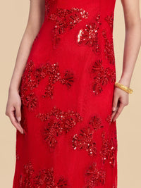 Oseola Bespoke Qipao -Sequin Printed Red Chinese Wedding Dress Cheongsam
