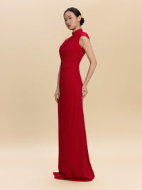 Radia Bespoke Qipao - Wine Red Long Cheongsam