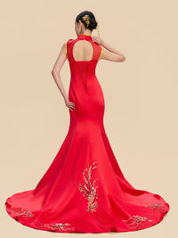 Sanmao Bespoke Qipao - Floral Embroidery Red Mermaid Wedding Cheongsam