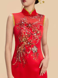 Sanmao Bespoke Qipao - Floral Embroidery Red Mermaid Wedding Cheongsam