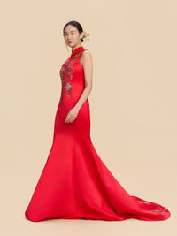 Sanmao Bespoke Qipao - Floral Embroidery Red Mermaid Wedding Cheongsam
