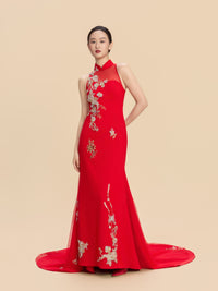 Serena Bespoke Qipao - Floral Embroidery Red Chinese Wedding Dress Cheongsam