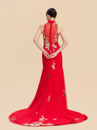 Serena Bespoke Qipao - Floral Embroidery Red Chinese Wedding Dress Cheongsam