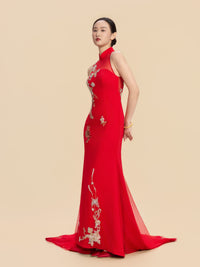 Serena Bespoke Qipao - Floral Embroidery Red Chinese Wedding Dress Cheongsam