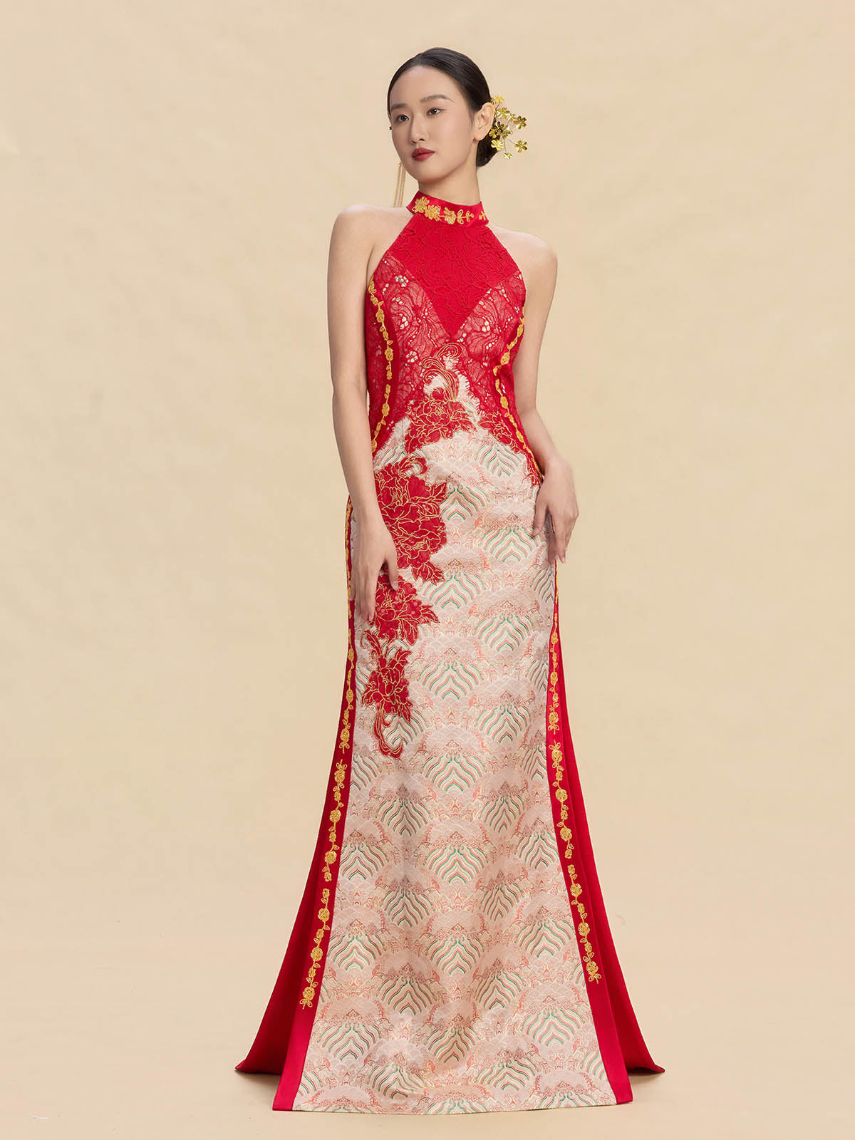 Simone Bespoke Qipao - New Chinese style Color Block Wedding Cheongsam