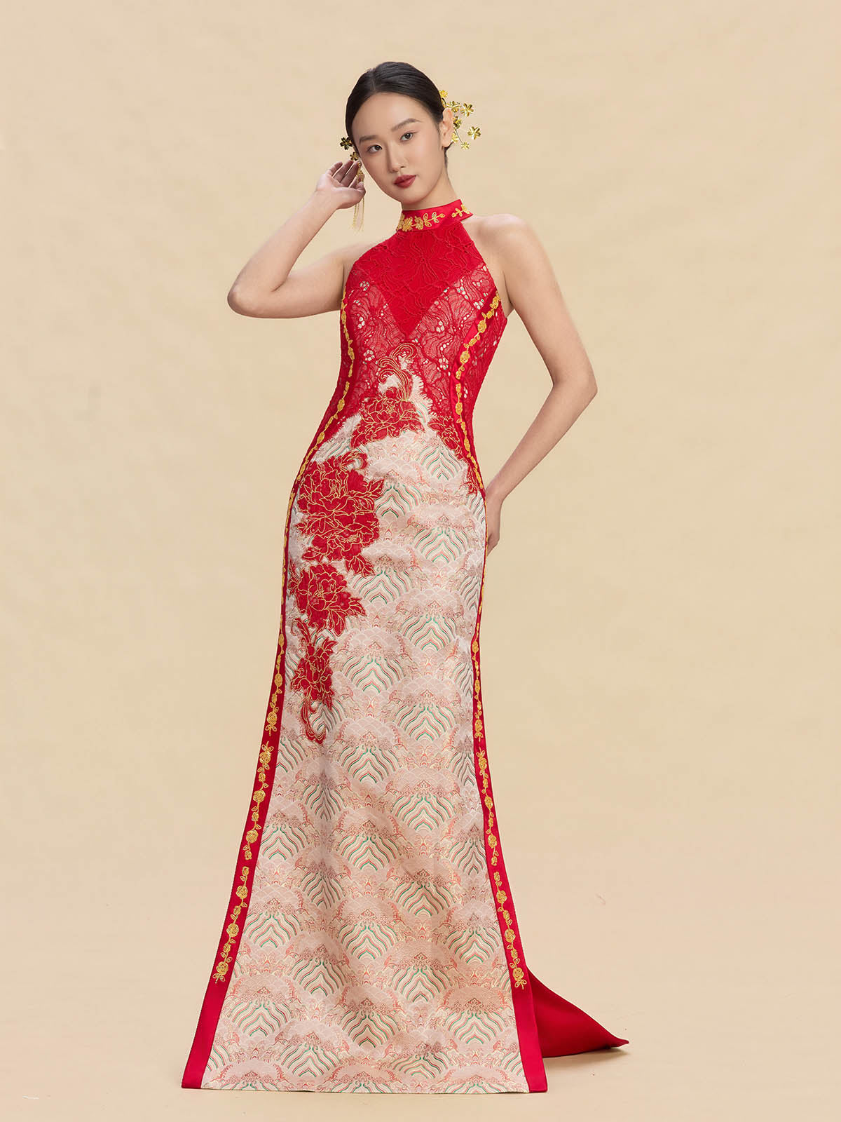 Simone Bespoke Qipao - New Chinese style Color Block Wedding Cheongsam