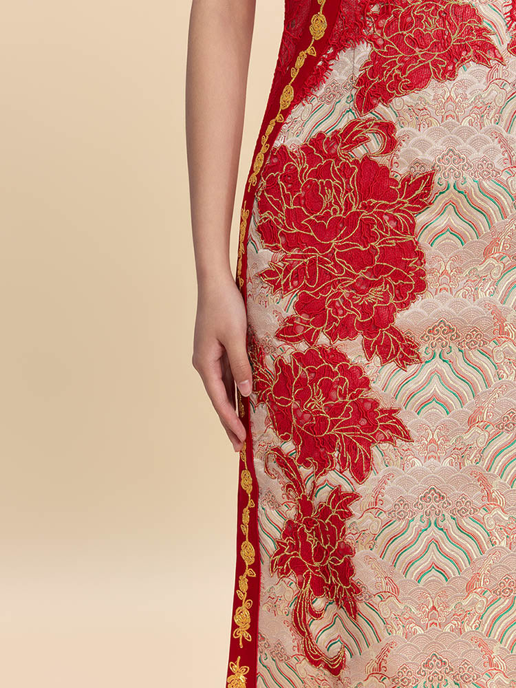 Simone Bespoke Qipao - New Chinese style Color Block Wedding Cheongsam