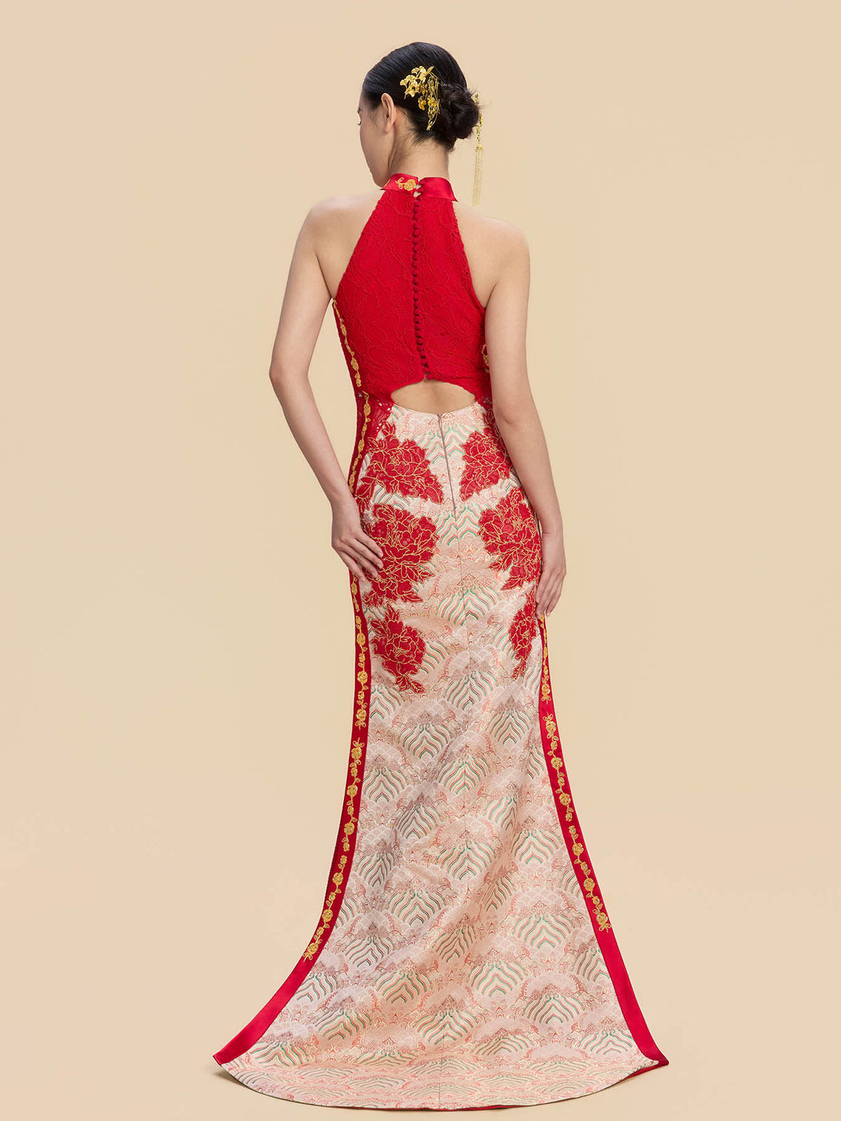 Simone Bespoke Qipao - New Chinese style Color Block Wedding Cheongsam