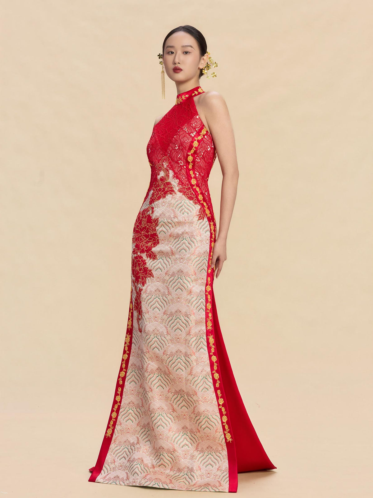 Simone Bespoke Qipao - New Chinese style Color Block Wedding Cheongsam
