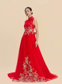 Sophia Bespoke Qipao - Golden Embroidered Chinese Wedding Dress Cheongsam