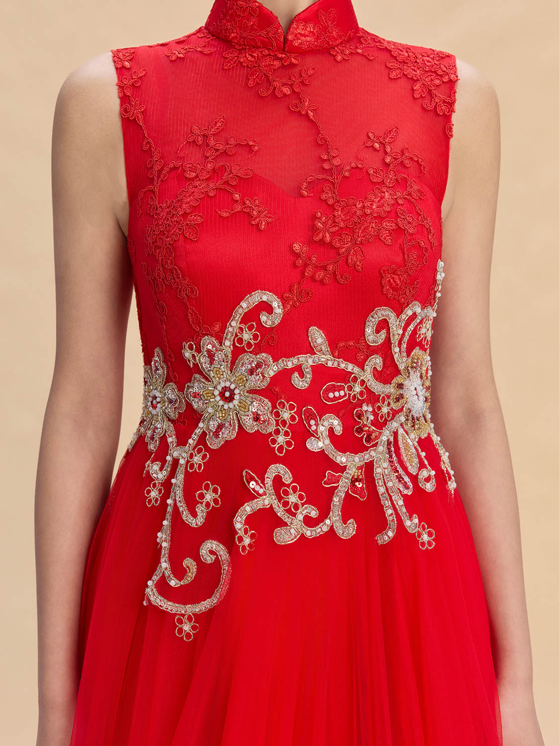 Sophia Bespoke Qipao - Golden Embroidered Chinese Wedding Dress Cheongsam