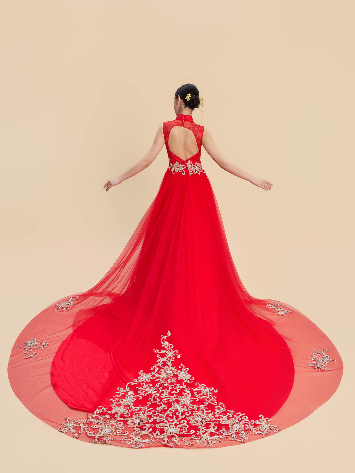 Sophia Bespoke Qipao - Golden Embroidered Chinese Wedding Dress Cheongsam