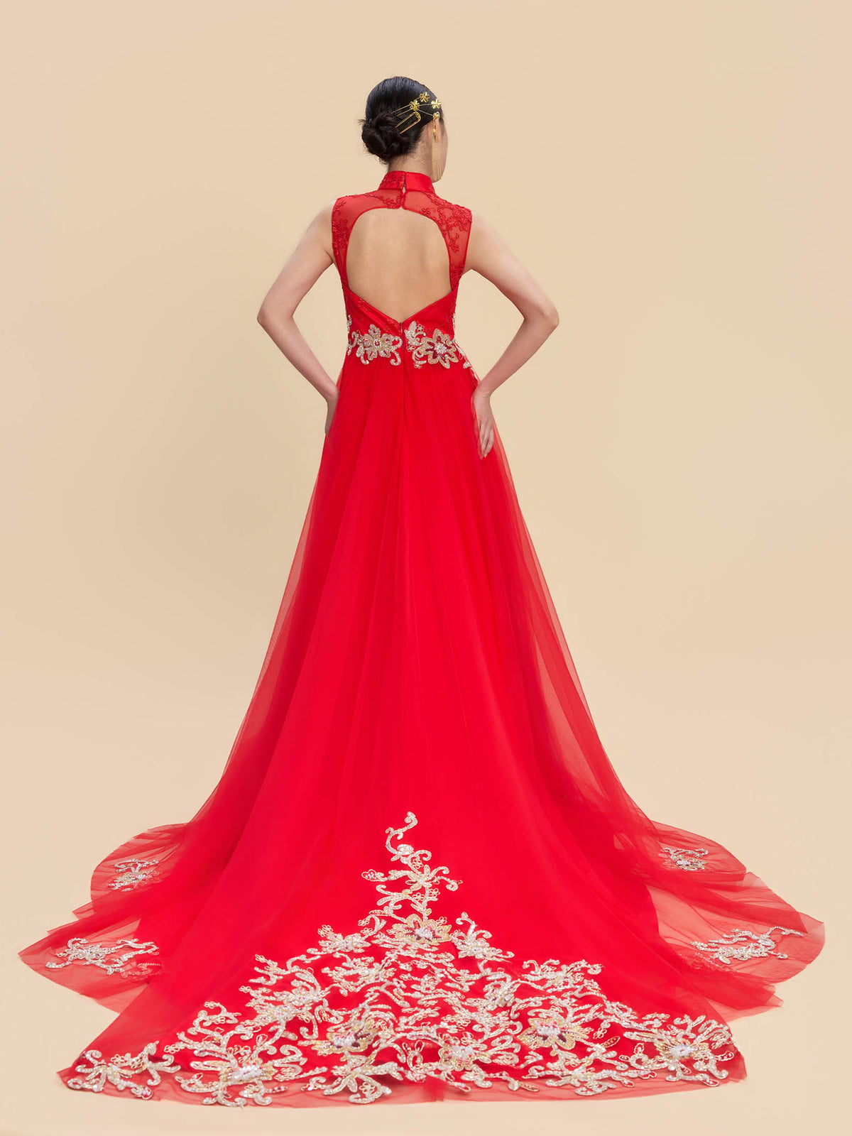 Sophia Bespoke Qipao - Golden Embroidered Chinese Wedding Dress Cheongsam