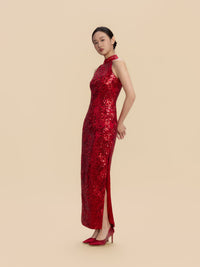 Valentina Bespoke Qipao -  Red Sequins Fabric Cheongsam