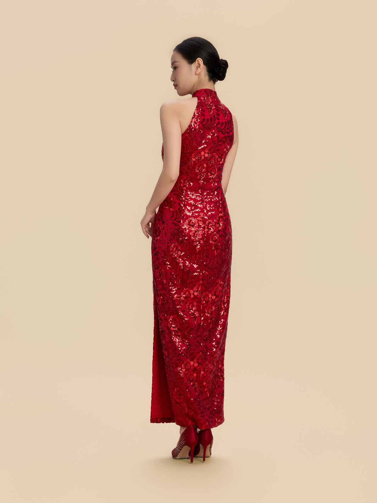 Valentina Bespoke Qipao -  Red Sequins Fabric Cheongsam