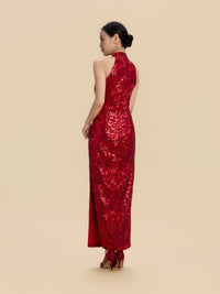 Valentina Bespoke Qipao -  Red Sequins Fabric Cheongsam
