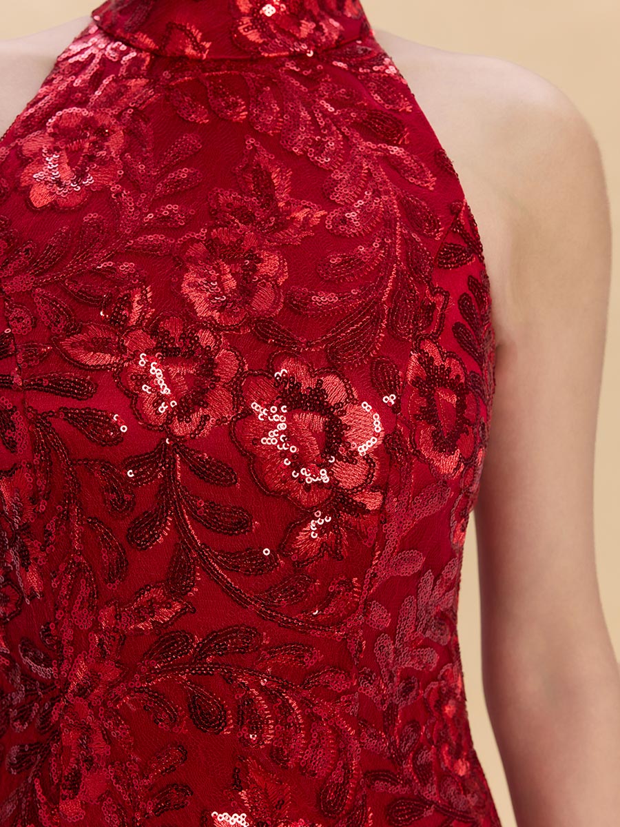 Valentina Bespoke Qipao -  Red Sequins Fabric Cheongsam