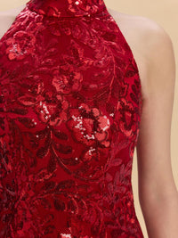 Valentina Bespoke Qipao -  Red Sequins Fabric Cheongsam
