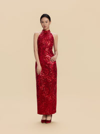 Valentina Bespoke Qipao -  Red Sequins Fabric Cheongsam