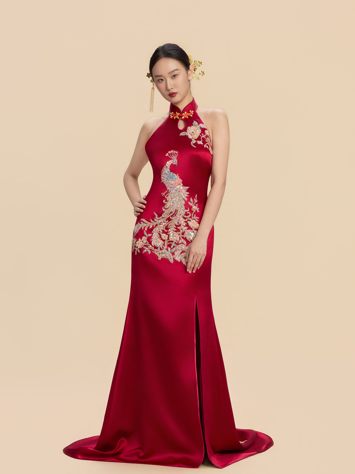 Vida Bespoke Qipao - Peacock Embroidery Chinese Mermaid Cheongsam