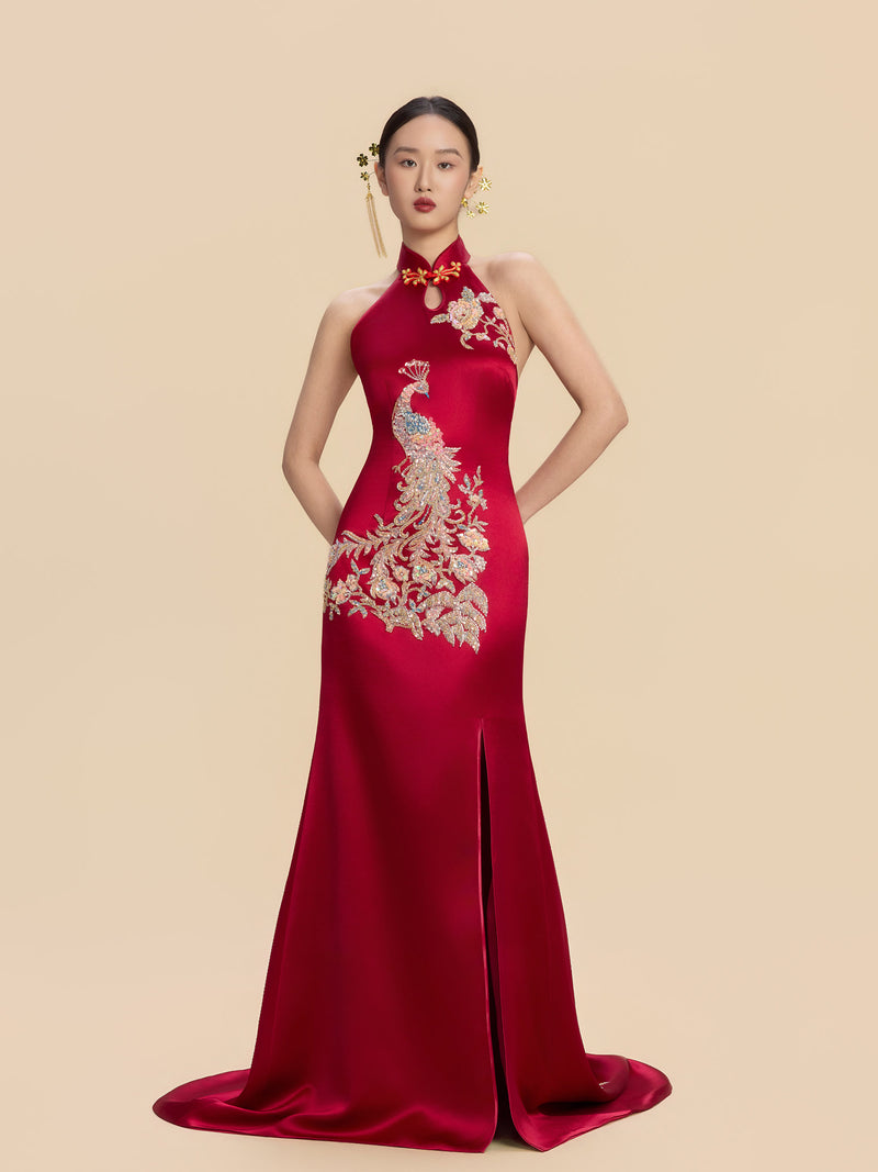 Vida Bespoke Qipao - Peacock Embroidery Chinese Mermaid Cheongsam