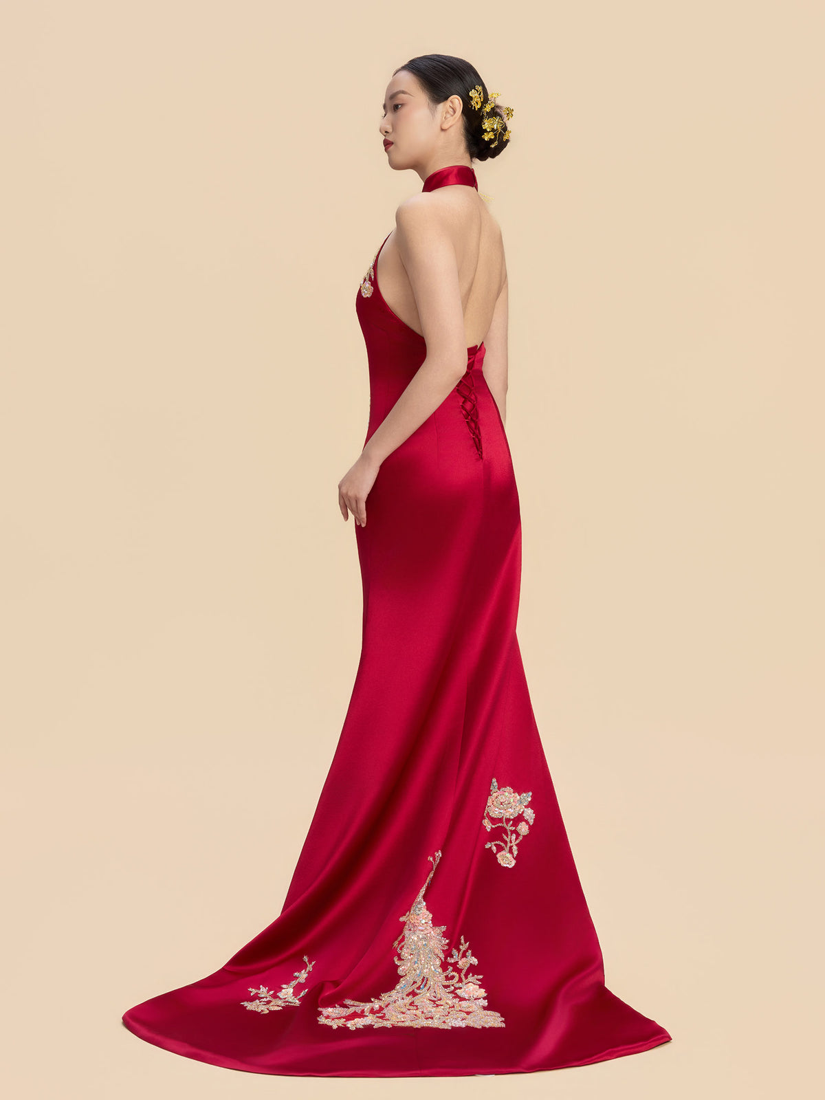 Vida Bespoke Qipao - Peacock Embroidery Chinese Mermaid Cheongsam