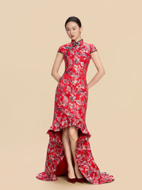 Yayoi Bespoke Qipao - Red Printed Chinese Mermaid Cheongsam