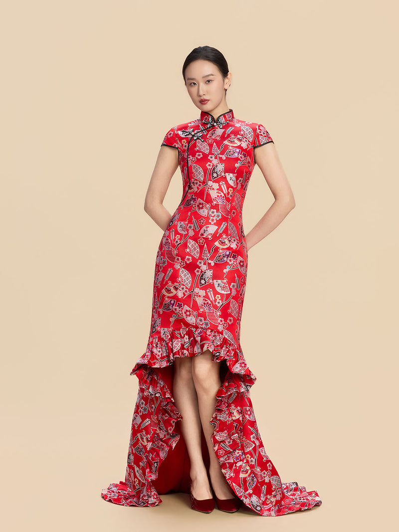Yayoi Bespoke Qipao - Red Printed Chinese Mermaid Cheongsam