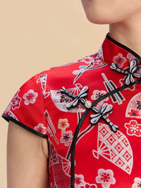 Yayoi Bespoke Qipao - Red Printed Chinese Mermaid Cheongsam