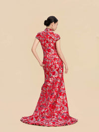 Yayoi Bespoke Qipao - Red Printed Chinese Mermaid Cheongsam